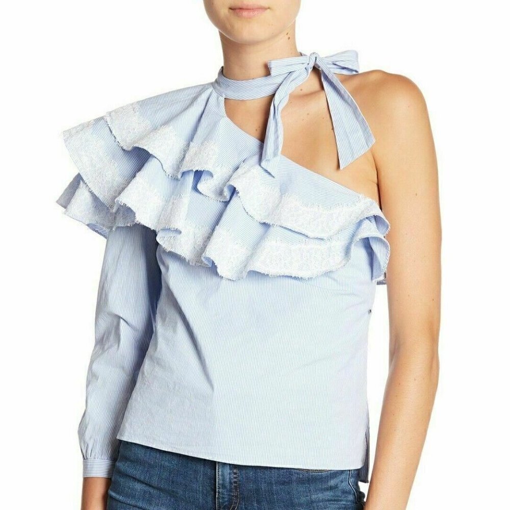 VERONICA BEARD Womens Isla Ruffle One-Shoulder 2 - Picture 1 of 2